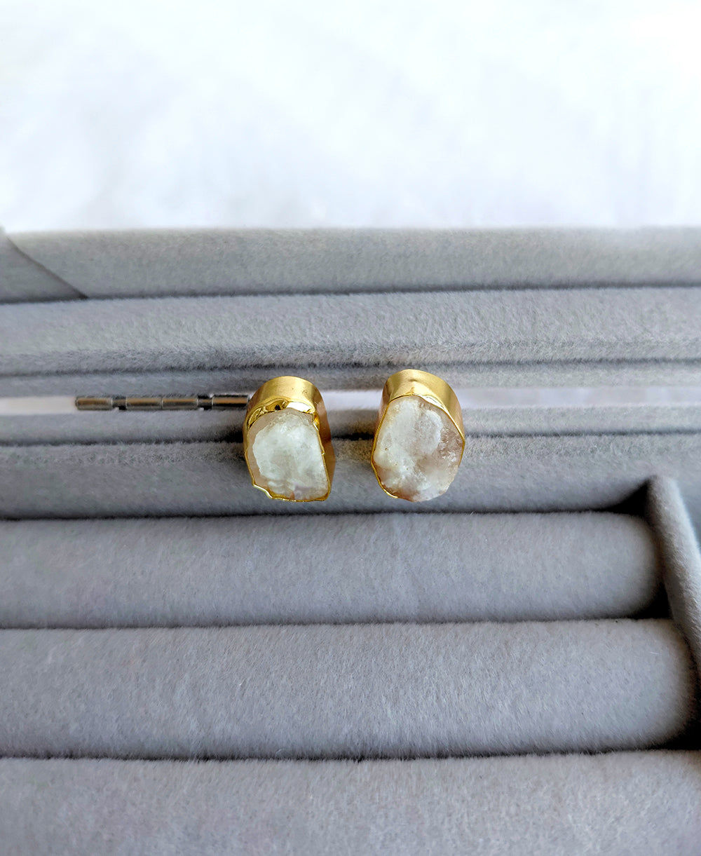 Raw Moonstone Stud Earrings