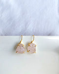 Raw rose quartz gold hook earrings