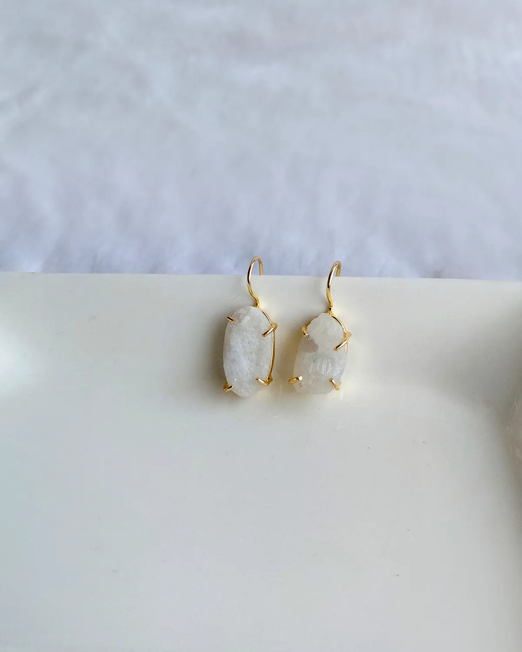 Raw white stone gold hook earrings