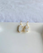 Raw white stone gold hook earrings