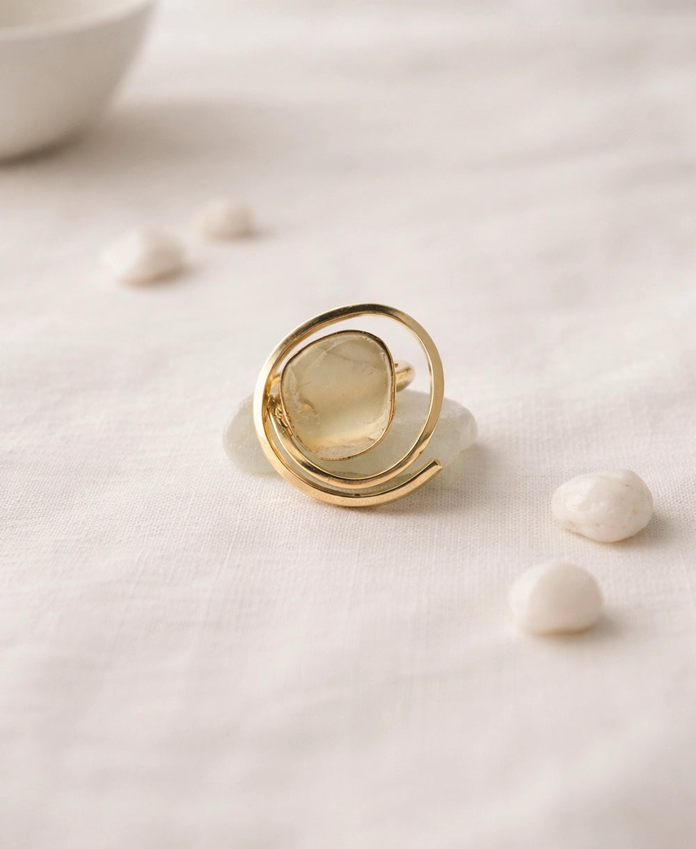 Celestial Orbit Stone Ring – 18K Gold Plated