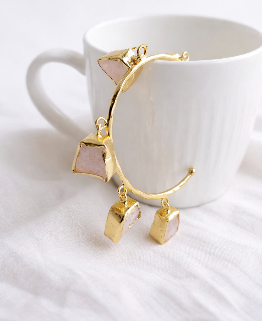 Rose Quartz Multi-Charm Gold Bangle Bracelet