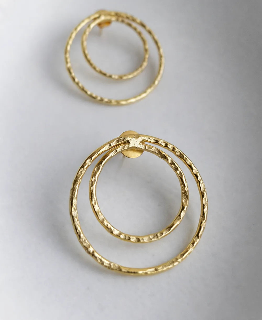 Hammered Double Hoop 18K Gold Plated Earrings