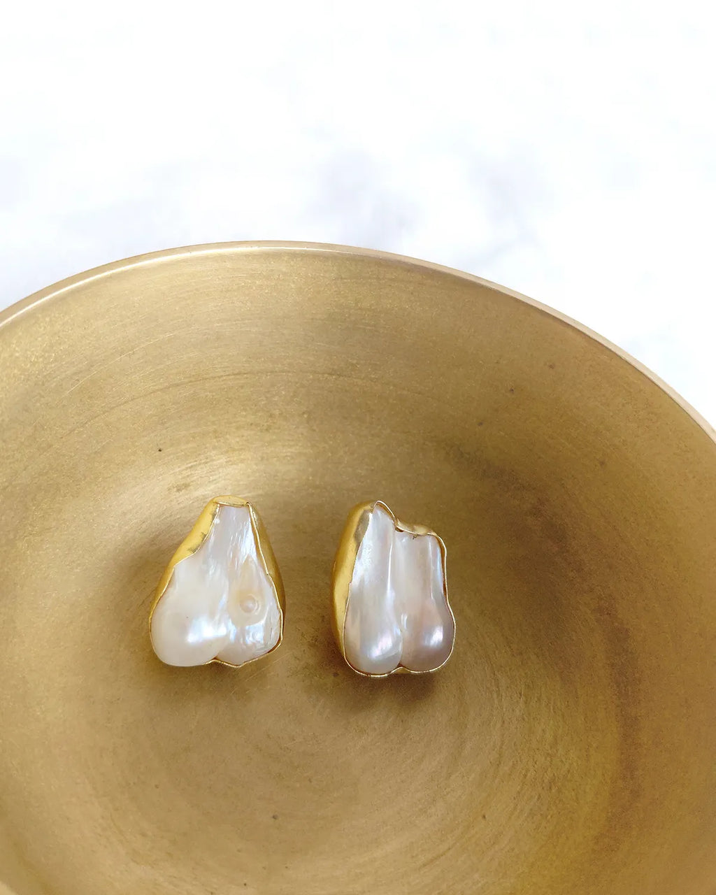 18K gold-plated real pearl sculptural stud earrings