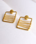 Gold Square Frame Chain Earrings