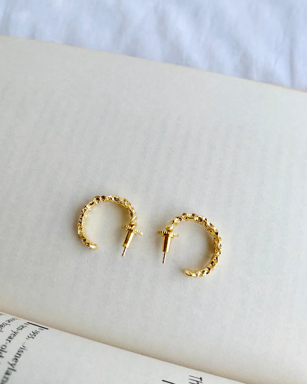 18K gold plated textured organic semi hoop earrings - view 3