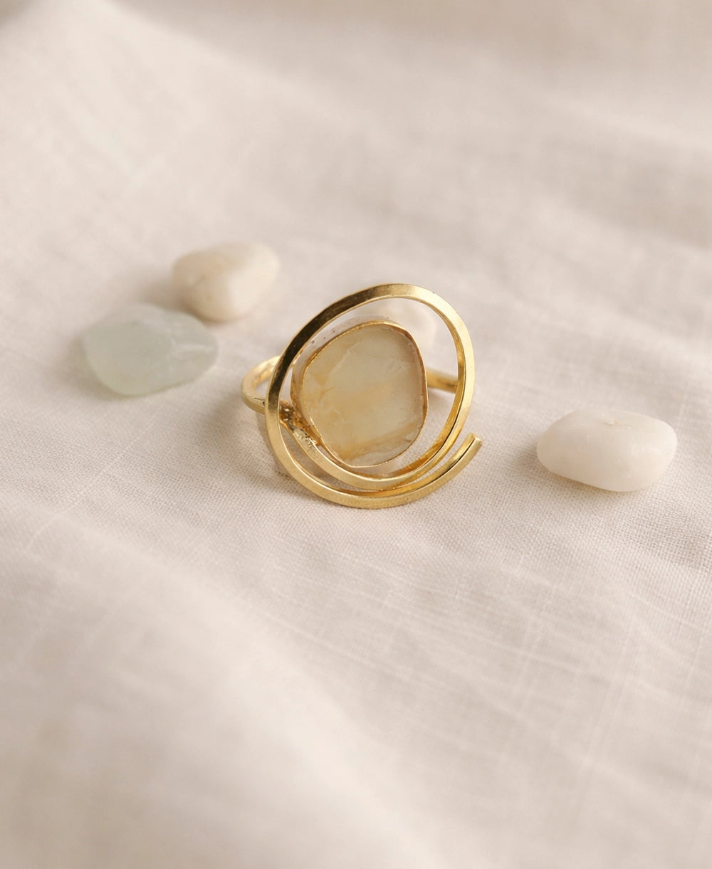 Celestial Orbit Stone Ring – 18K Gold Plated