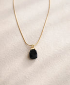 Black Onyx Raw Stone Gold Pendant Necklace