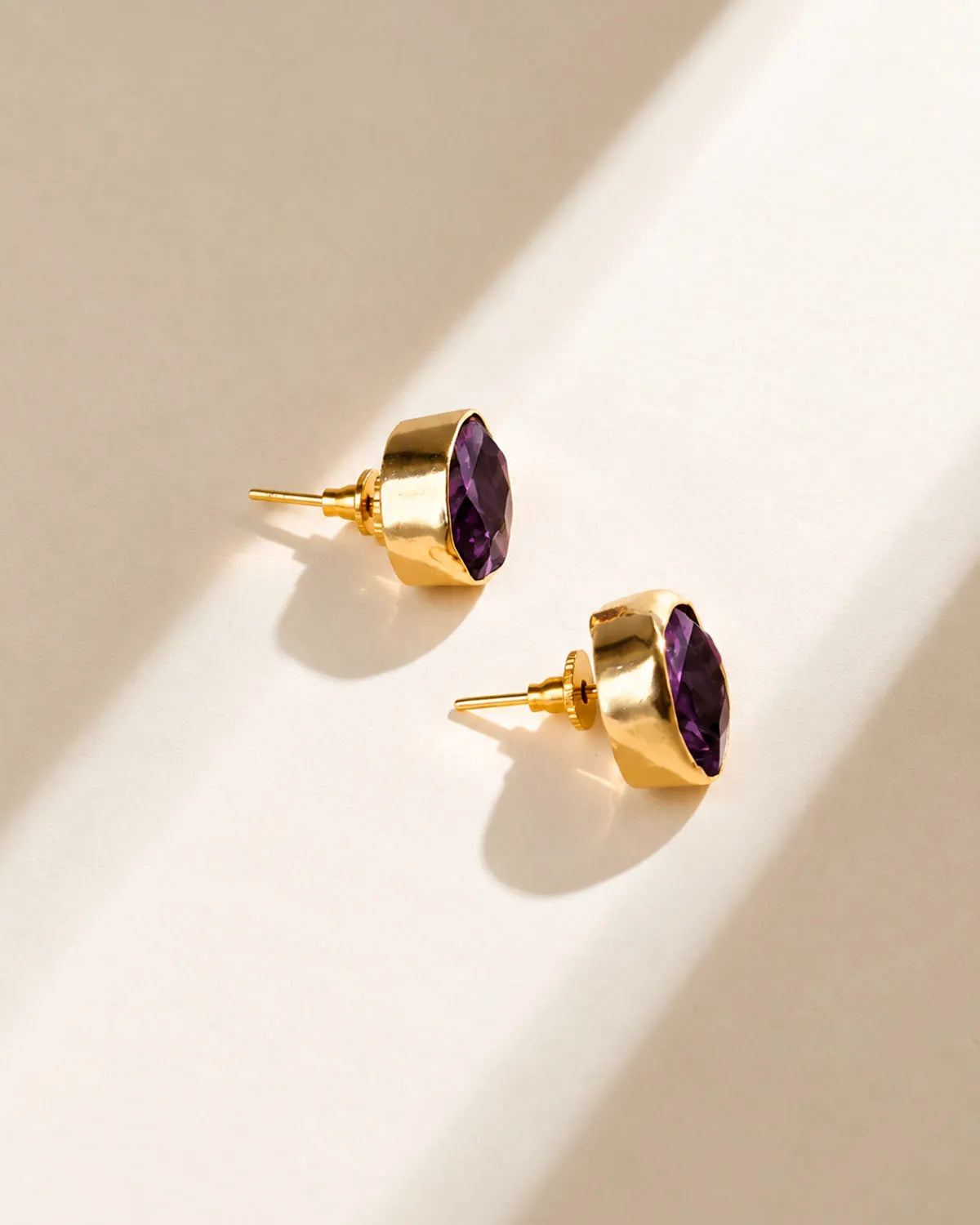 Amethyst Organic Gold Stud Earrings