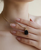 Black Onyx Raw Stone Gold Pendant Necklace