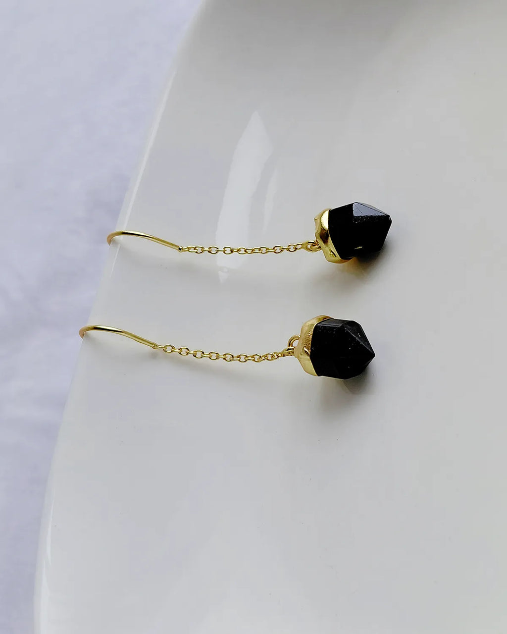 18K gold-plated Black Tourmaline drop earrings