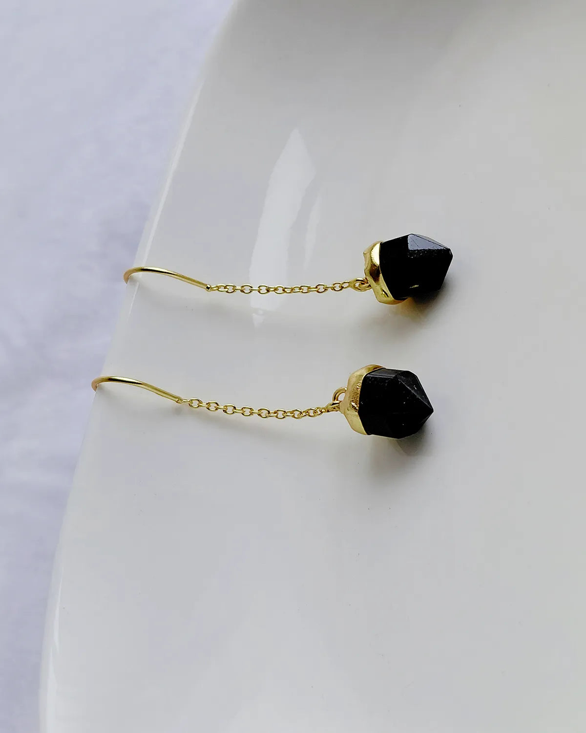 18K gold-plated Black Tourmaline drop earrings
