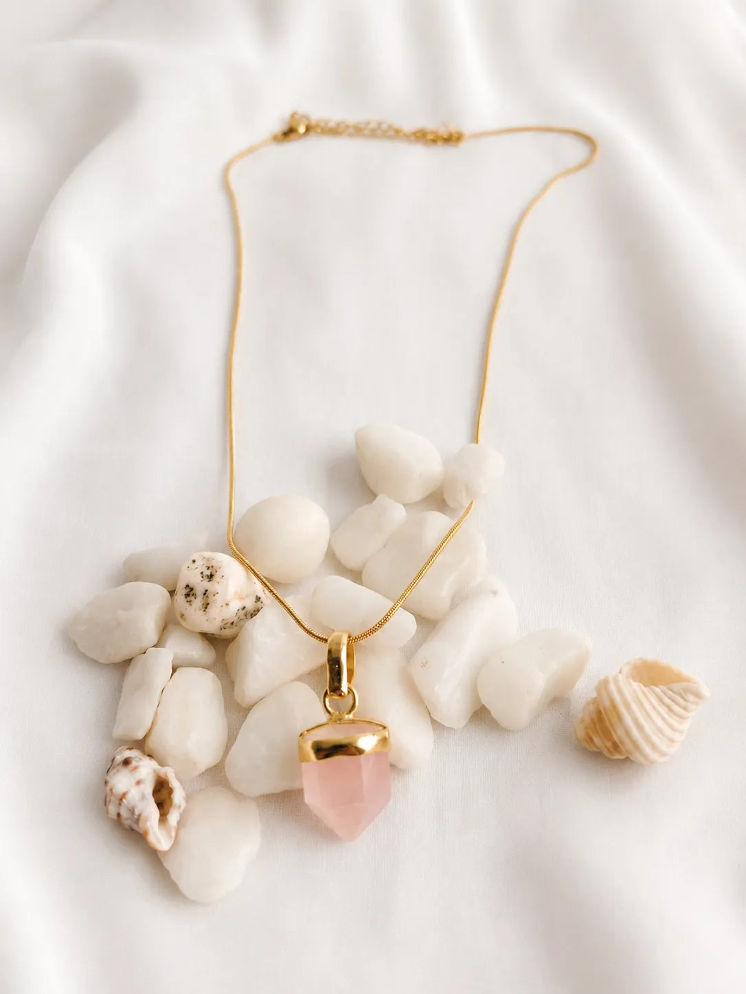 18K gold-plated Rose Quartz gemstone necklace