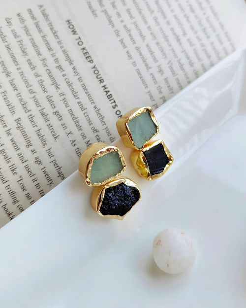 Amazonite & Black Tourmaline Balance Drop Earrings