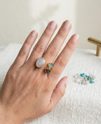 Moonstone, Smoky Quartz & Aquamarine Trio Adjustable Ring