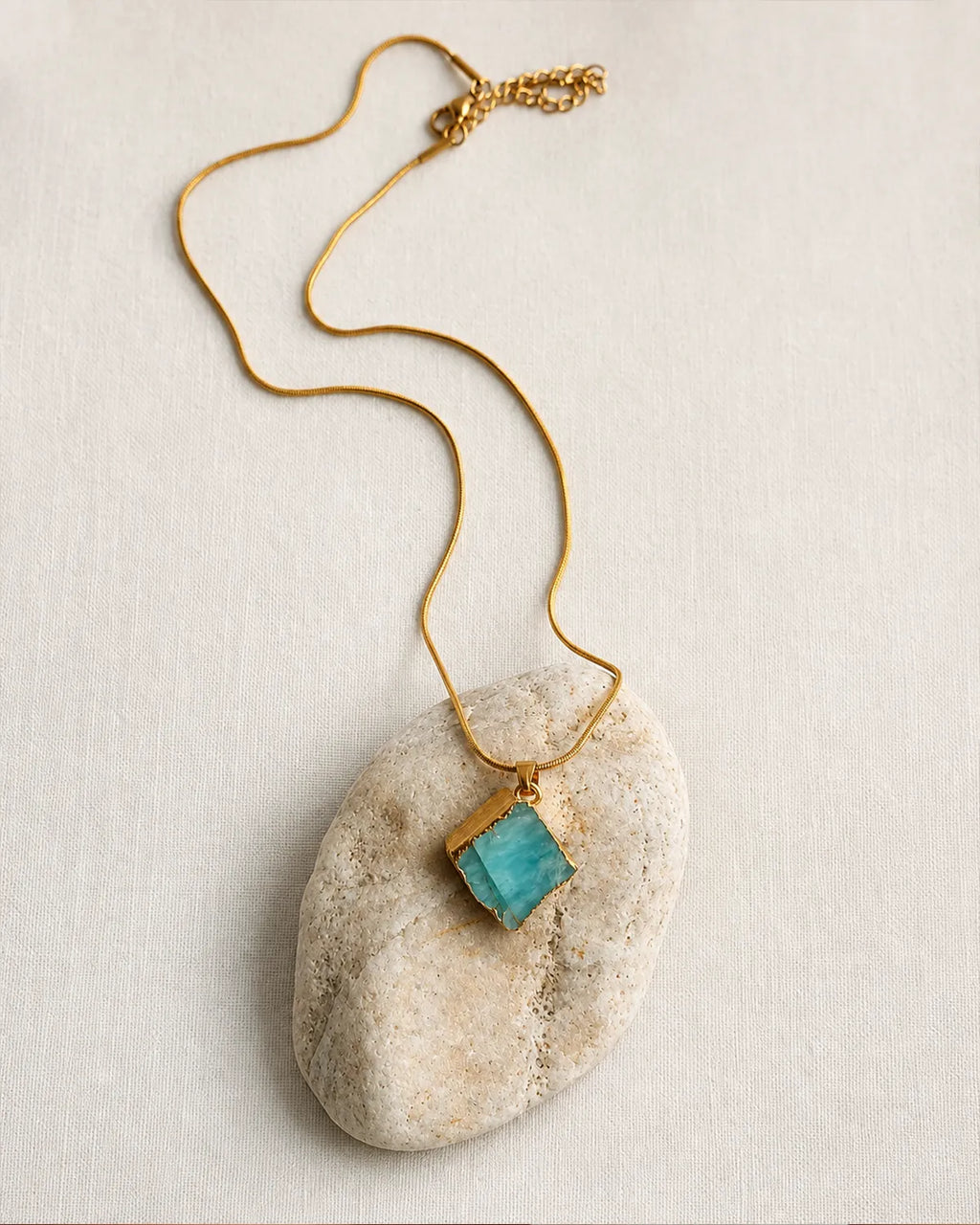 Aqua Muse 18K gold plated natural stone pendant necklace