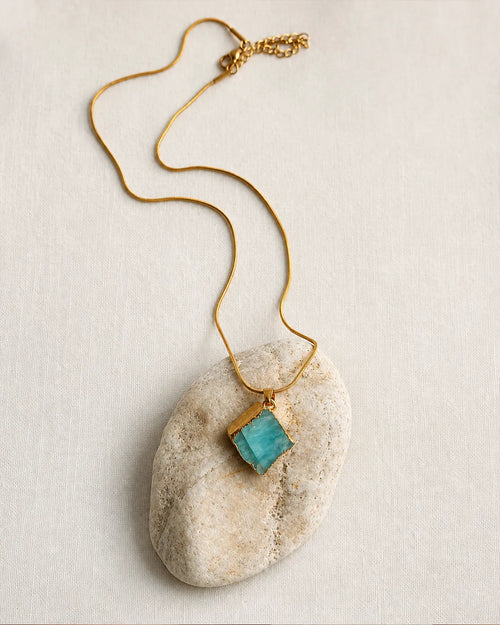 Aqua Muse 18K gold plated natural stone pendant necklace
