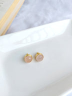 Rose Quartz Round Stud Earrings – Gold Plated
