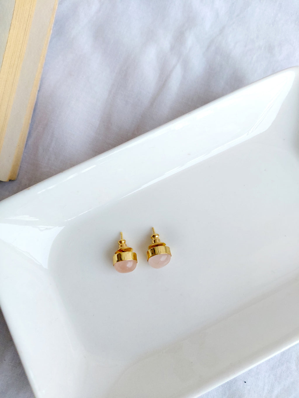 Rose Quartz Round Stud Earrings – Gold Plated