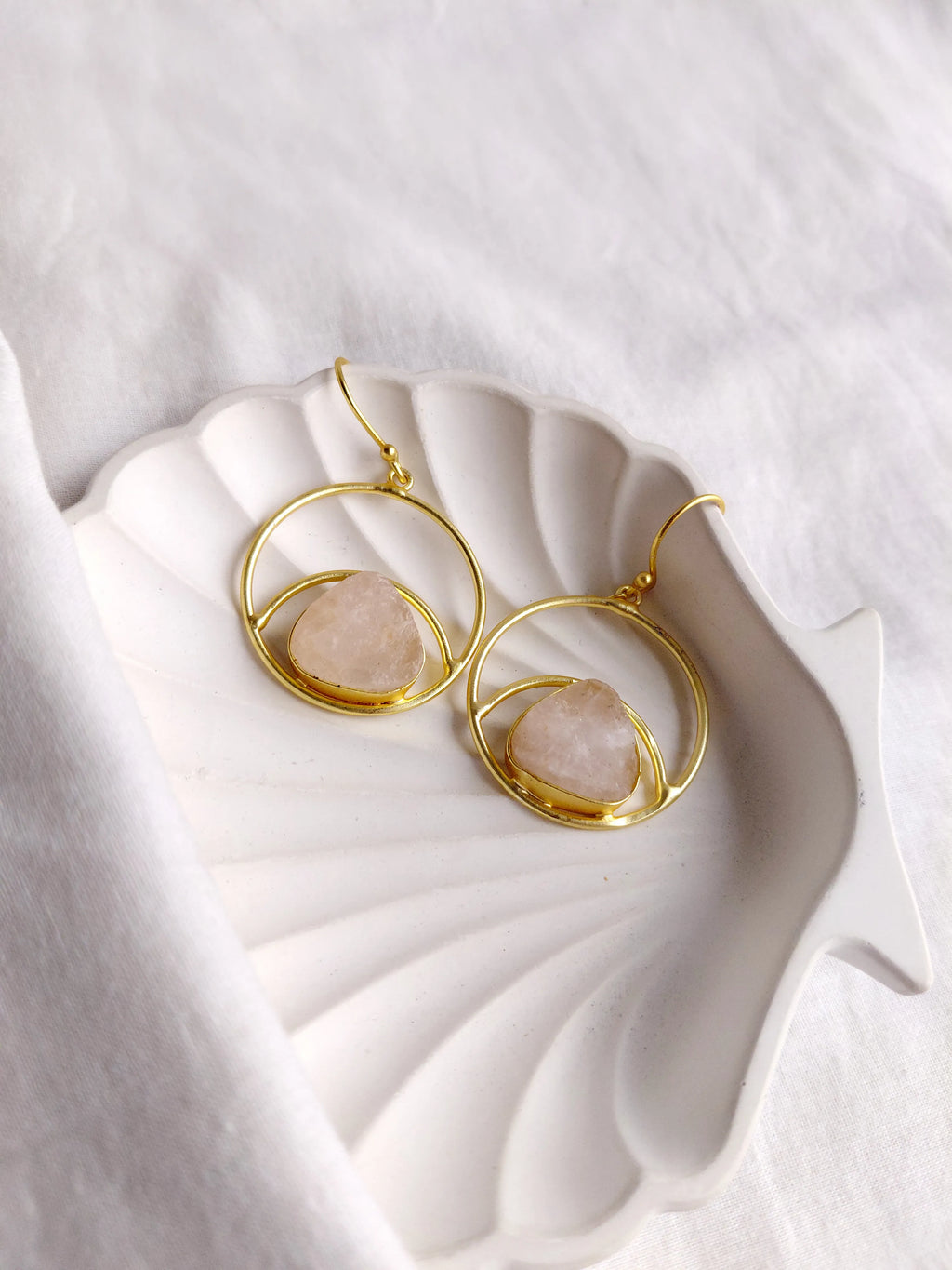 Rose Quartz Golden Orbit Drop Earrings