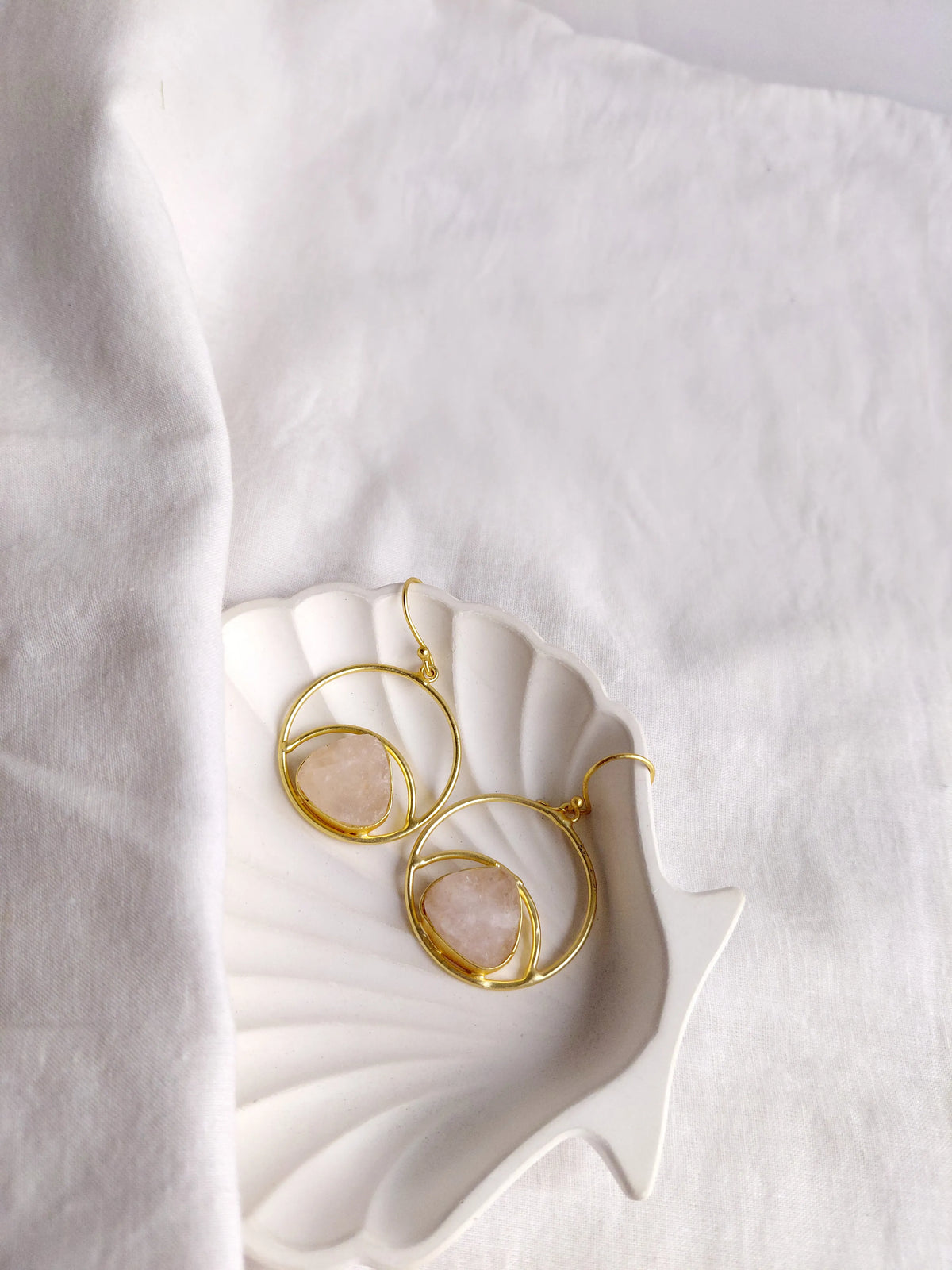 Rose Quartz Golden Orbit Drop Earrings