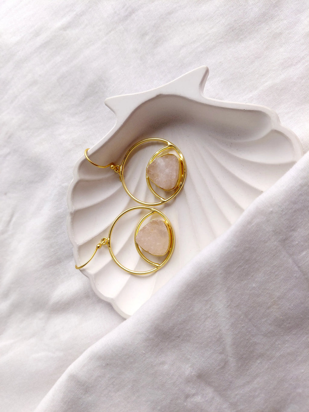Rose Quartz Golden Orbit Drop Earrings