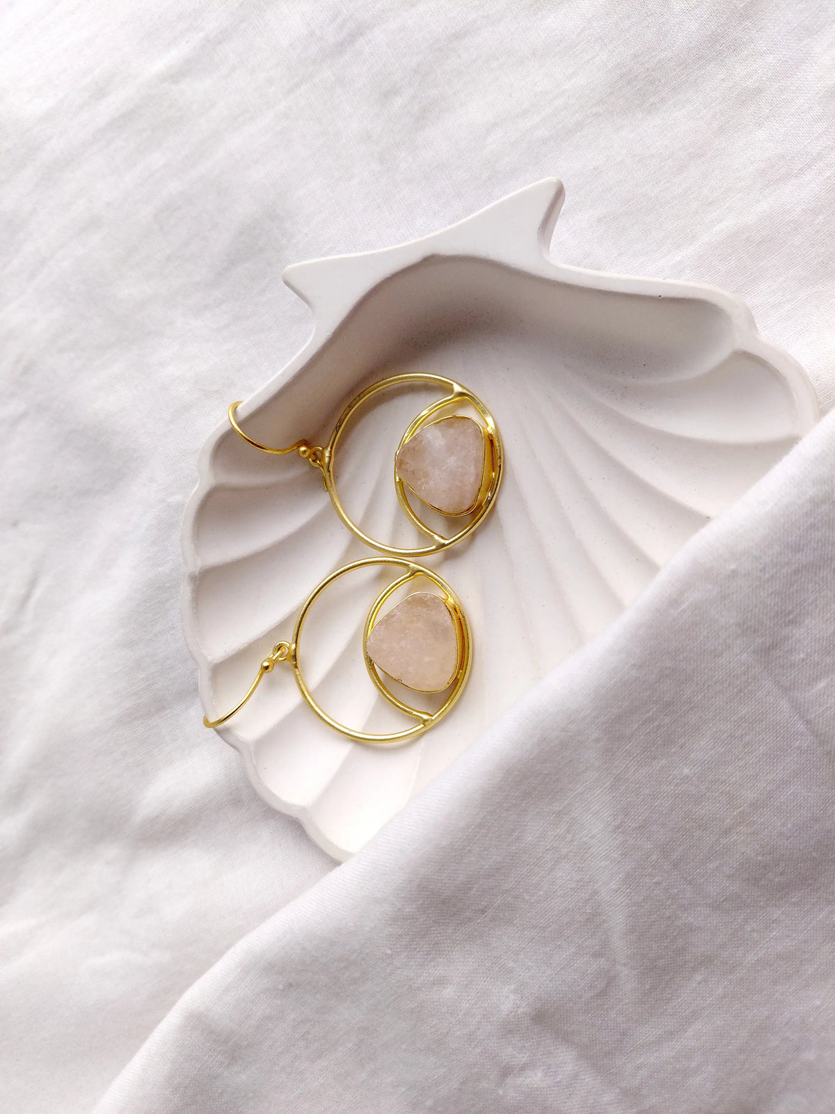 Rose Quartz Golden Orbit Drop Earrings
