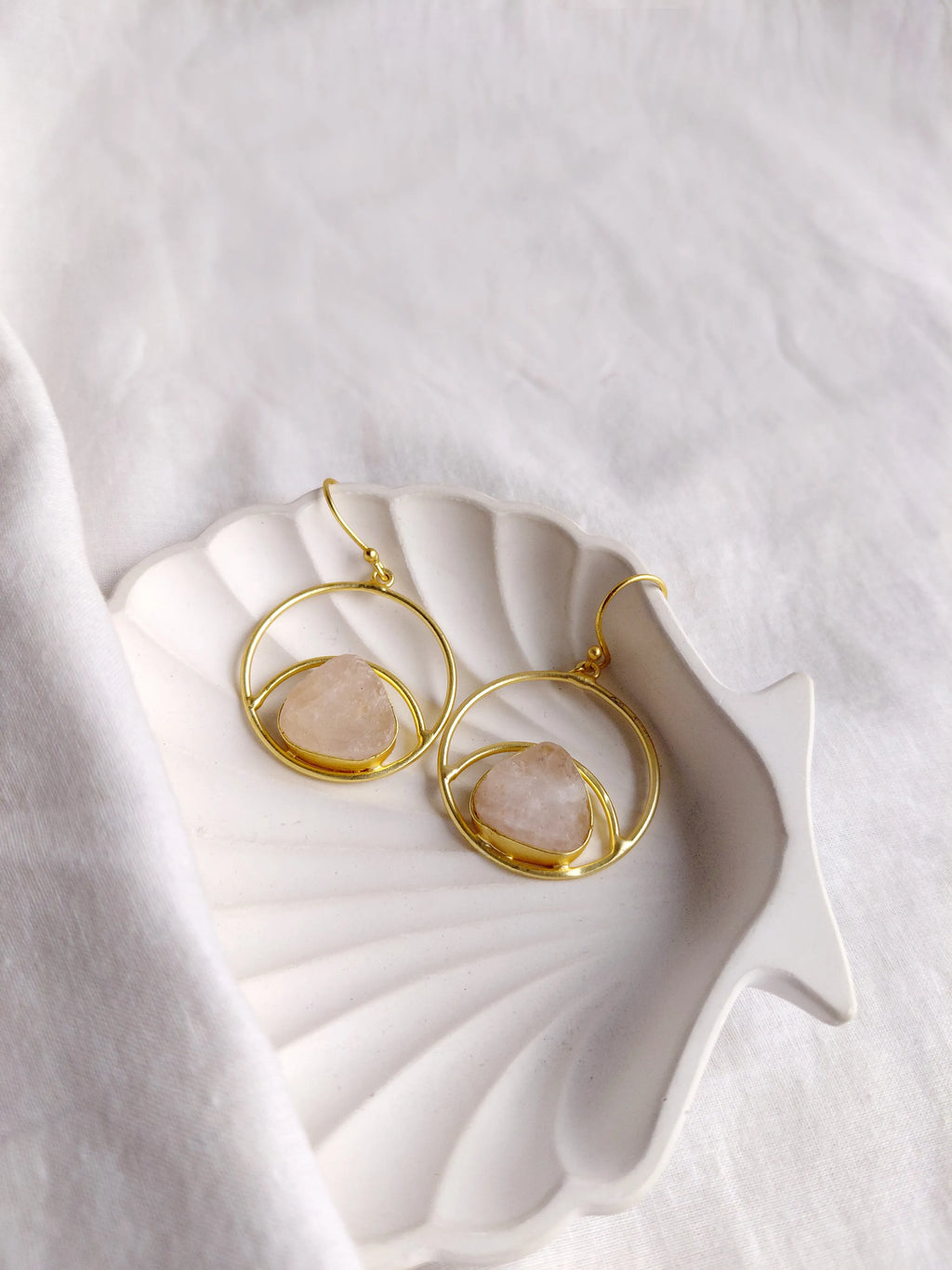 Rose Quartz Golden Orbit Drop Earrings