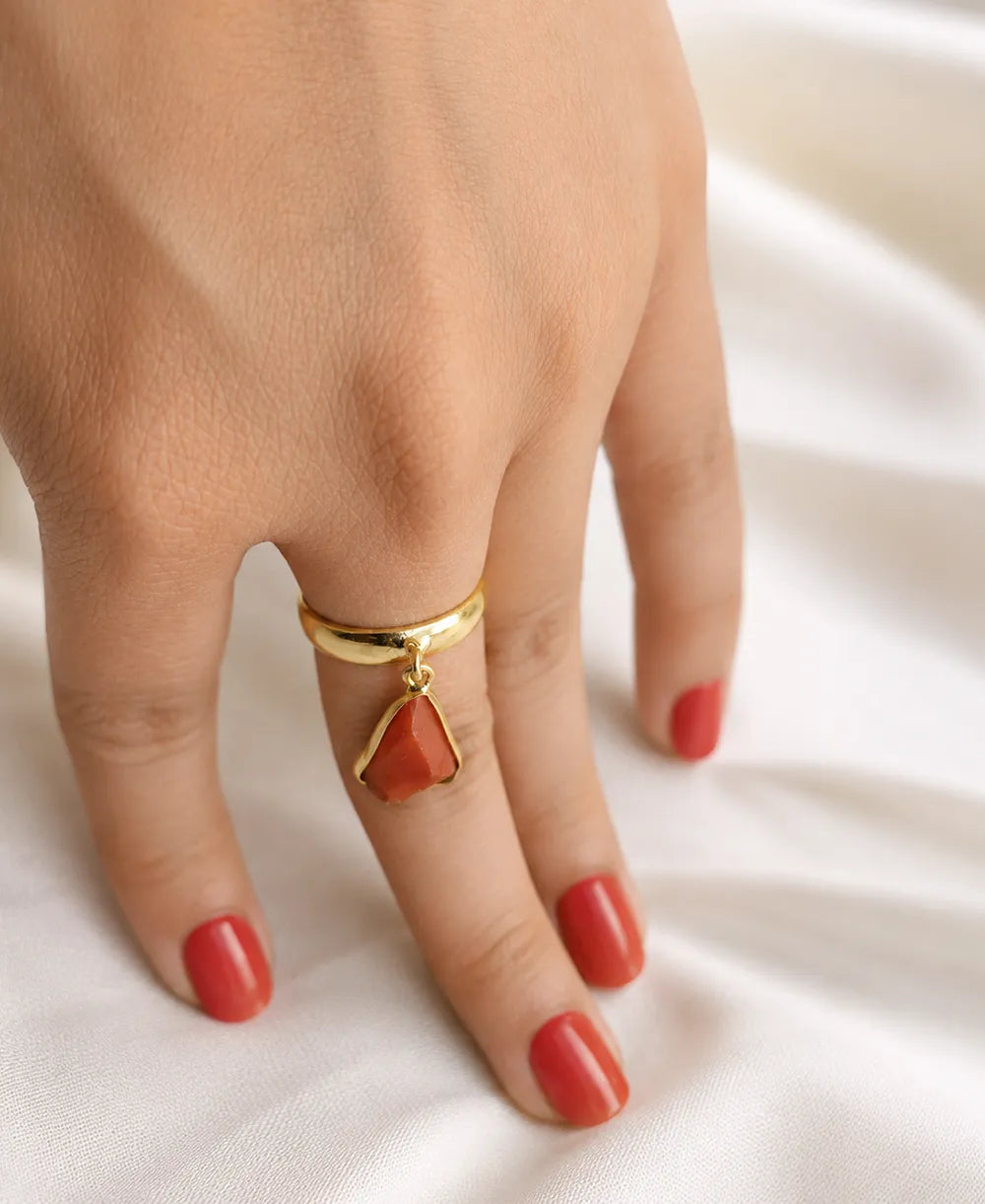 Sunfire Raw Carnelian Adjustable Ring