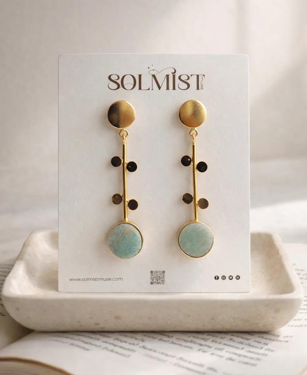 Aqua Coin Amazonite 18K Gold Plated Earrings