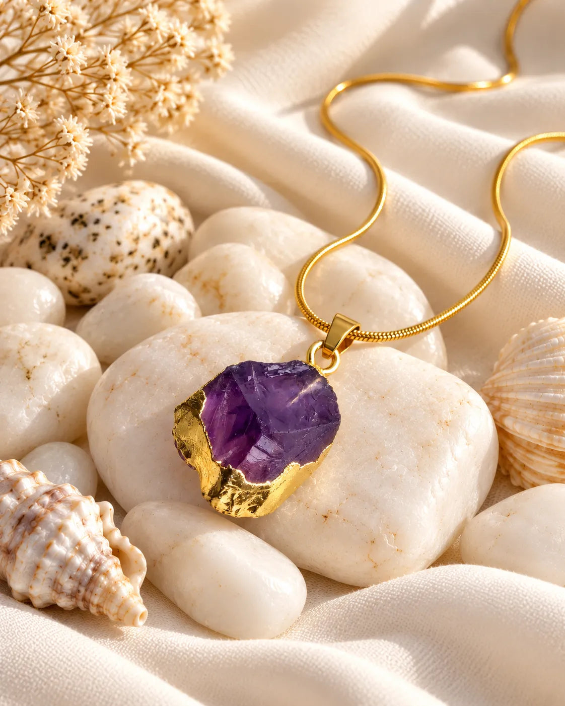 Raw Amethyst Gold Plated Pendant Necklace