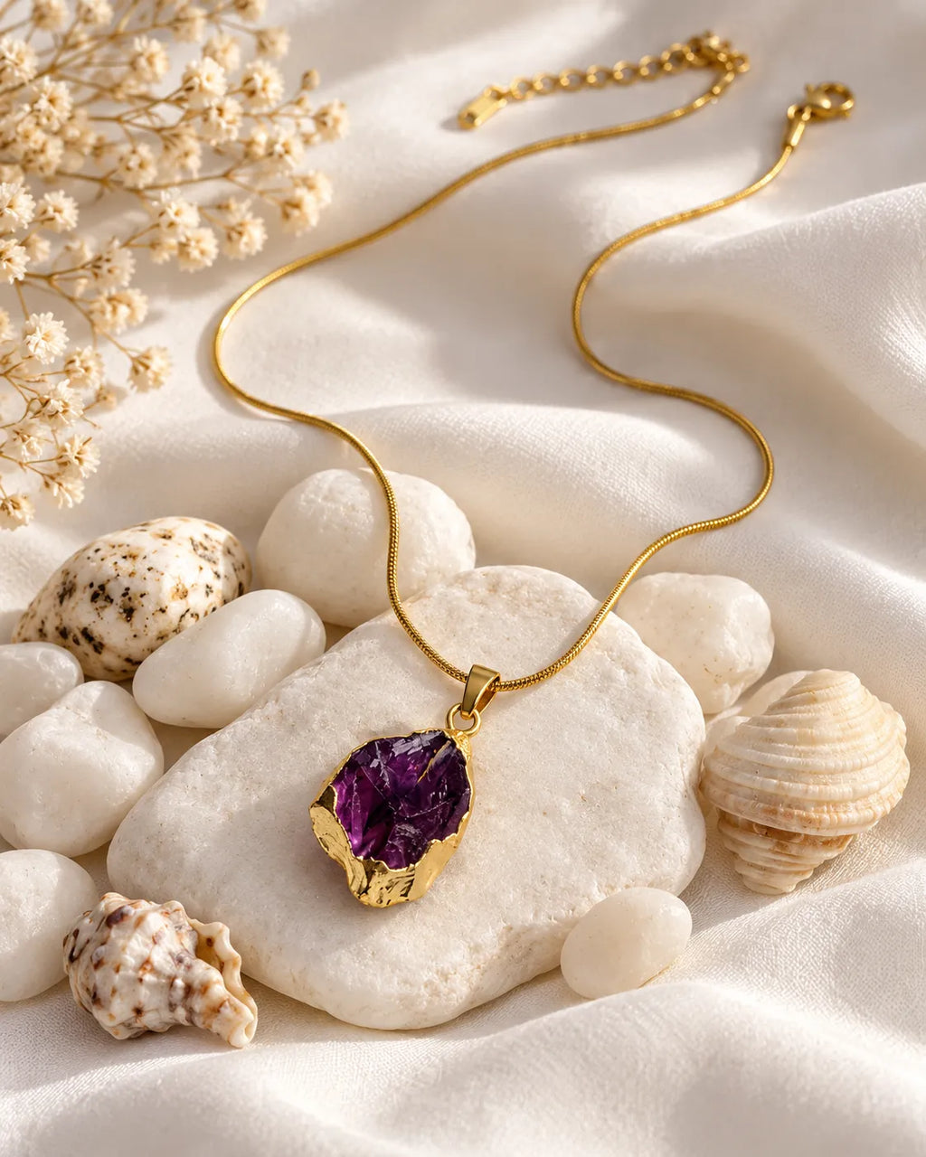 Raw Amethyst Gold Plated Pendant Necklace