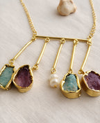 Raw Multi-Stone Bar Fringe Necklace