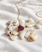 Gold edged raw amethyst pendant necklace