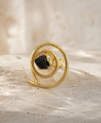Adjustable Black Stone Gold Ring