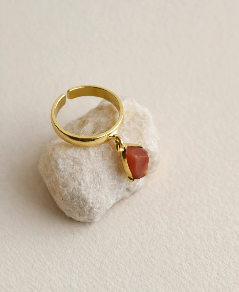 Sunfire Raw Carnelian Adjustable Ring