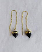 Black Tourmaline 18K gold-plated threader earrings