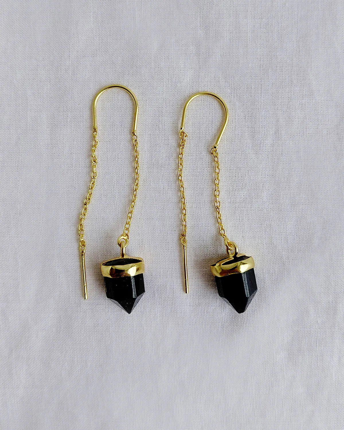 Black Tourmaline 18K gold-plated threader earrings
