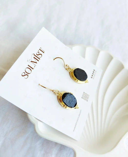 Black Tourmaline Shield Drop Earrings