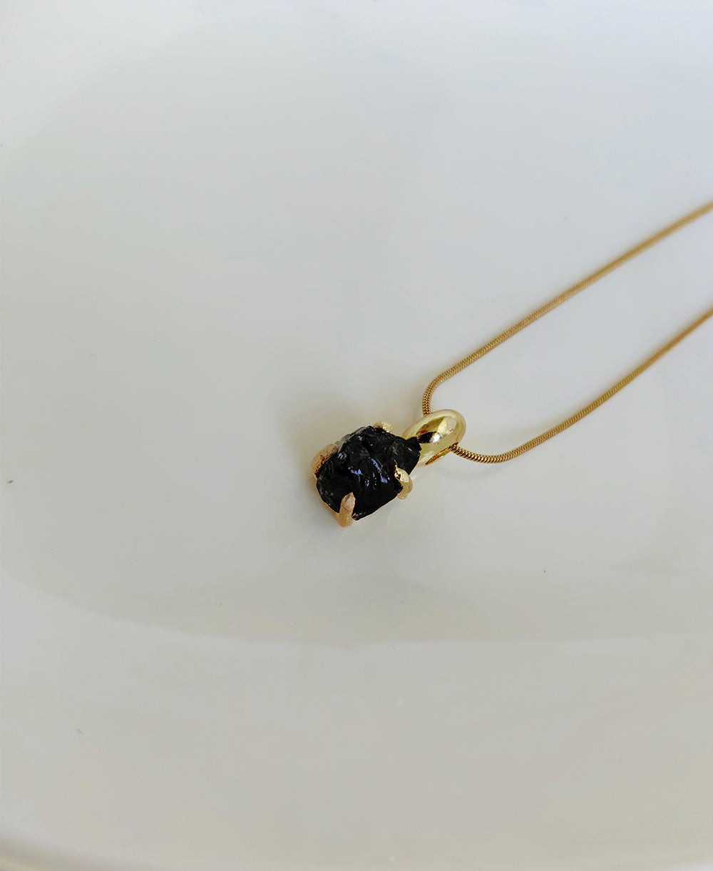 Midnight Onyx 18K Gold Plated Pendant Necklace