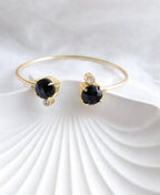Black Onyx Open Cuff Bracelet with Crystal Accents