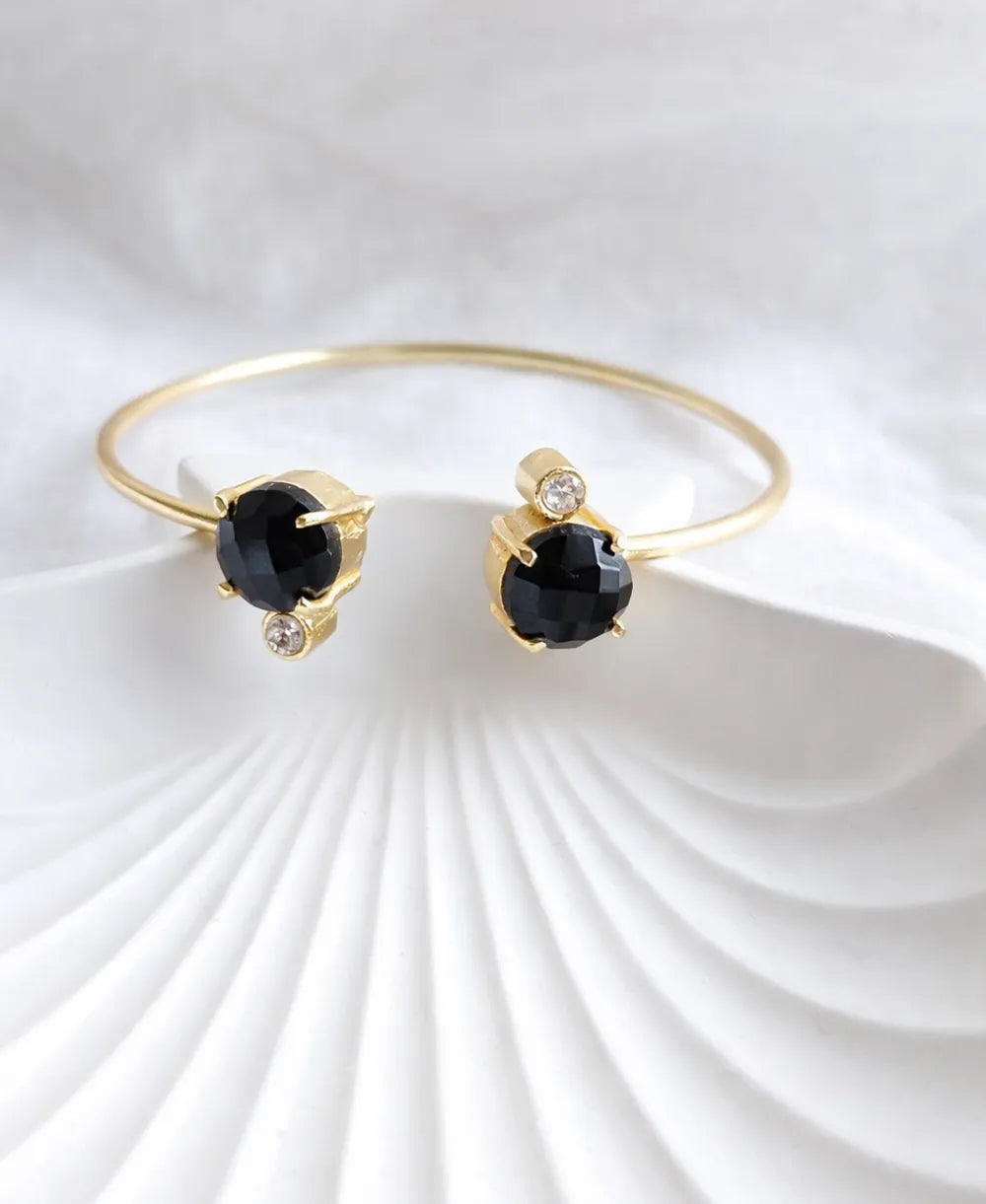 Black Onyx Open Cuff Bracelet with Crystal Accents