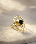 Adjustable Black Stone Gold Ring