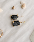 Black Tourmaline Shield Gold Earrings