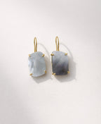 Natural Grey Blue Agate Stone Gold Plated Earrings