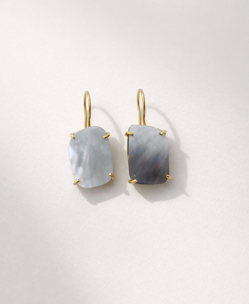 Natural Grey Blue Agate Stone Gold Plated Earrings