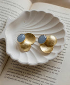 Blue Chalcedony Gold Petal Statement Earrings