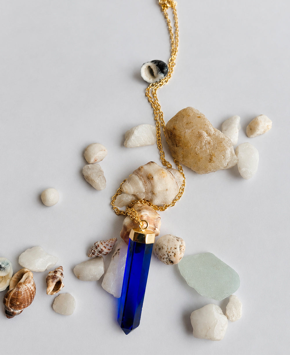 Cobalt Tide Crystal Gold Necklace