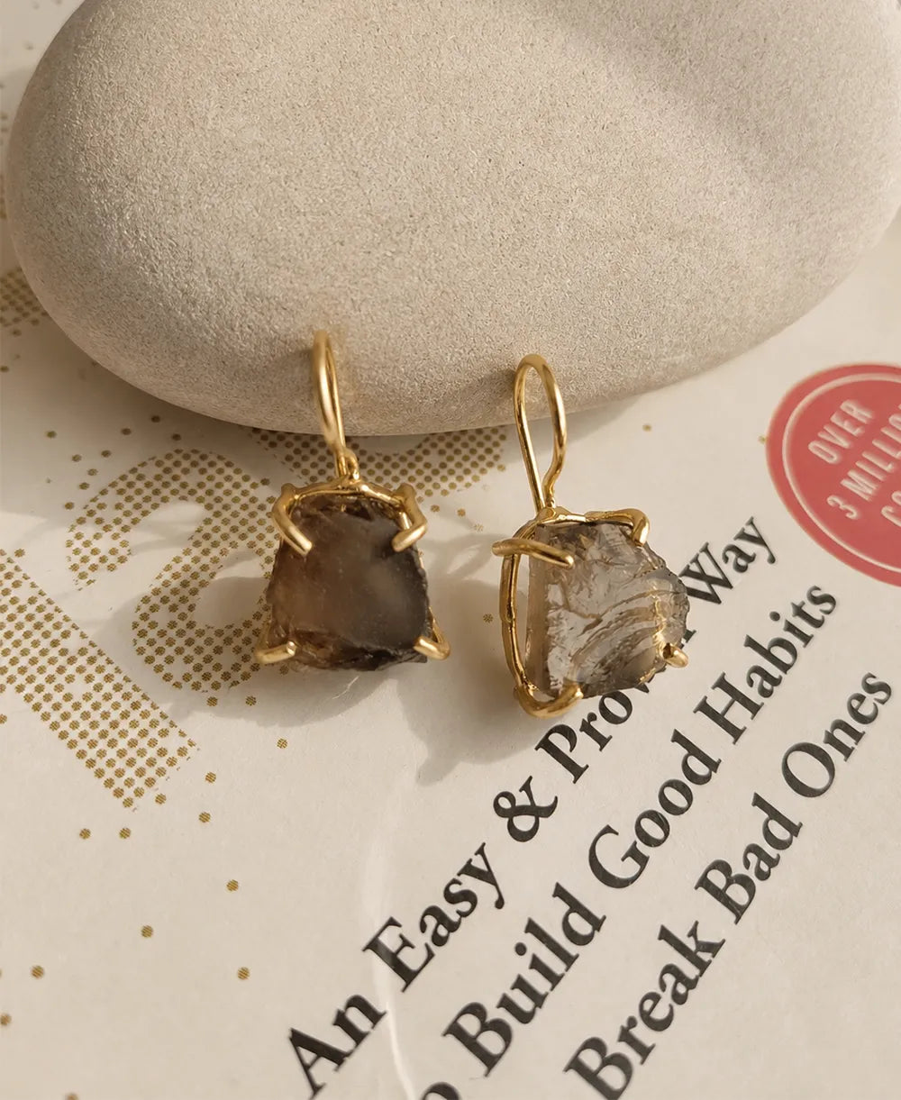 Earthy Smoky Quartz Gold Earrings