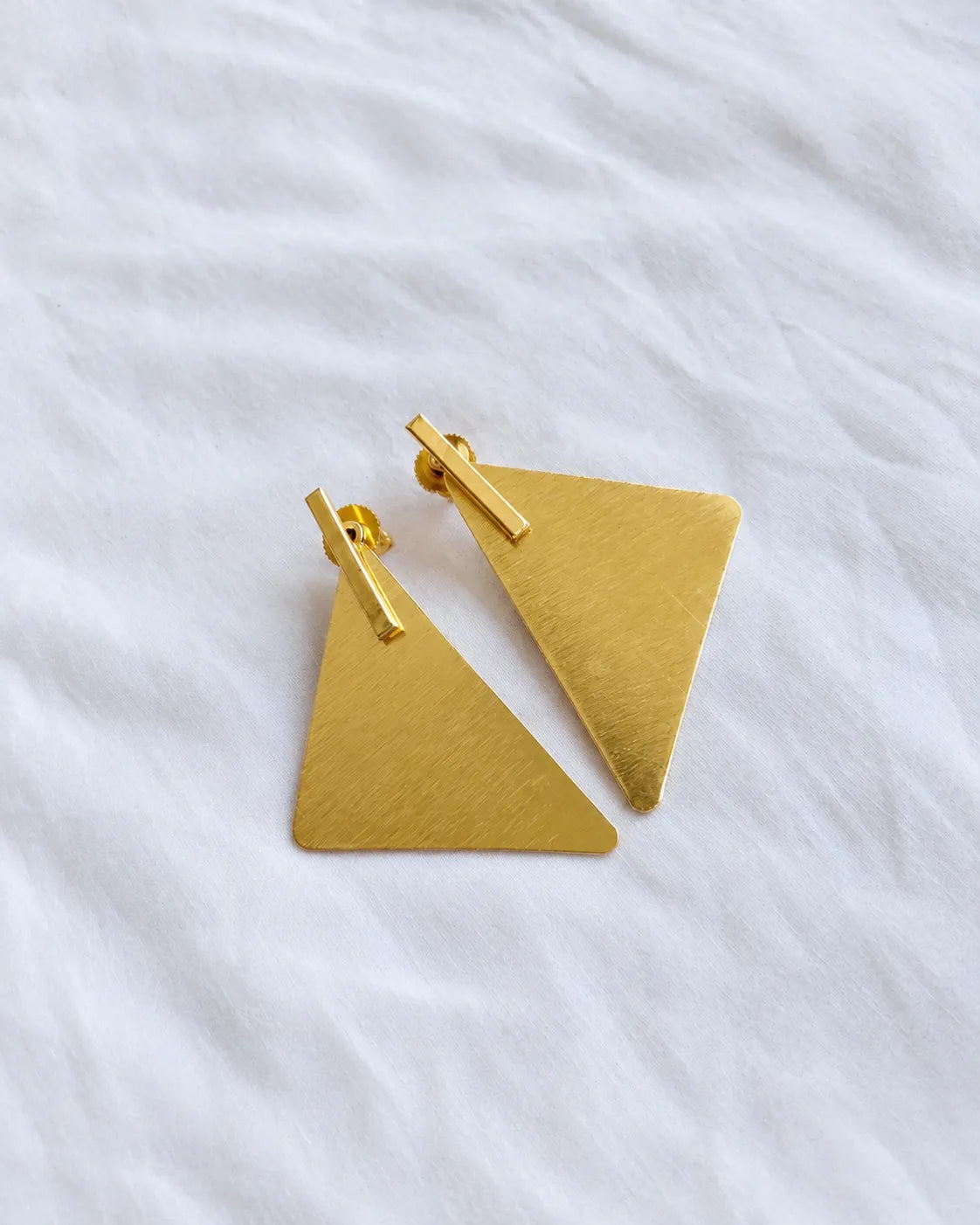 Brushed Gold Geometric Triangle Drop Earrings
